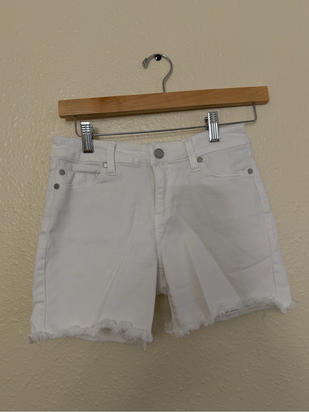 Liverpool White Denim Cutoff Shorts with Frayed Hem